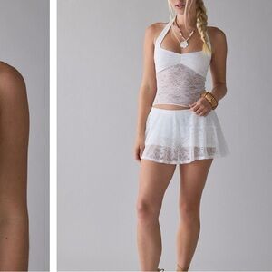 NWT Out From Under Havana semi-sheer lace halter top(L)+ mini skort (M)